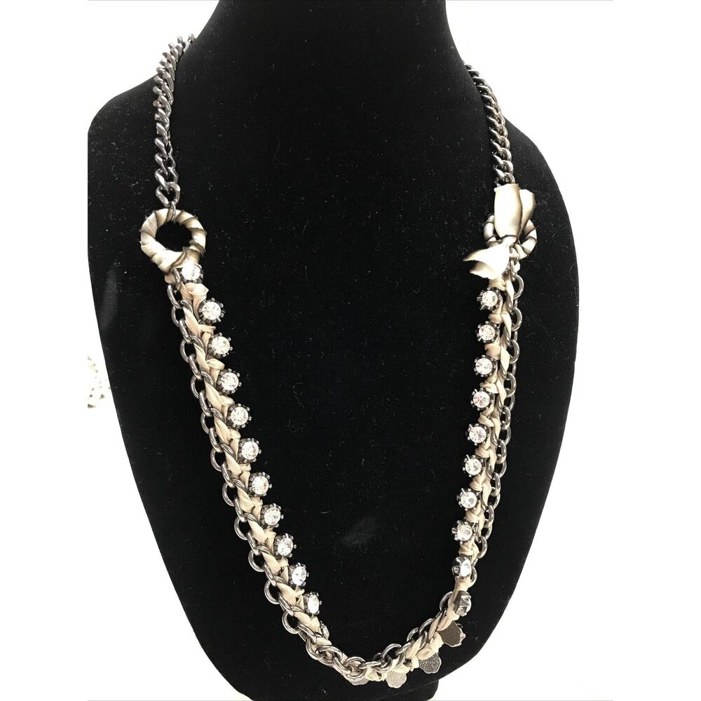 J.Crew 32" Necklace Nickel Color Metal Woven Ribbon Lobster‎ Clasp